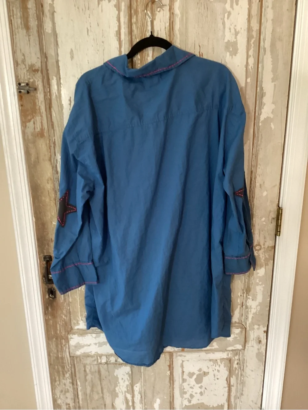 NATURAL LIFE Size Large Lesli Blue Shirt Dress Star Elbow Patch - L/XL - Picture 7 of 10